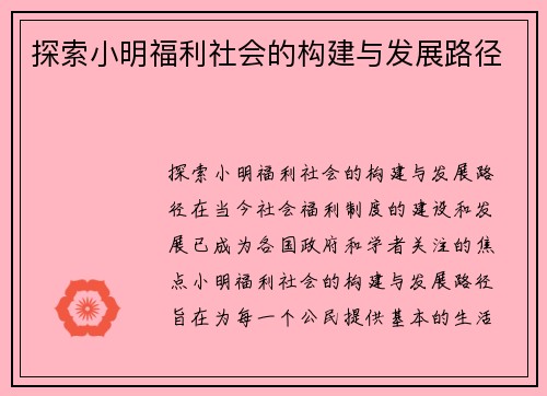 探索小明福利社会的构建与发展路径